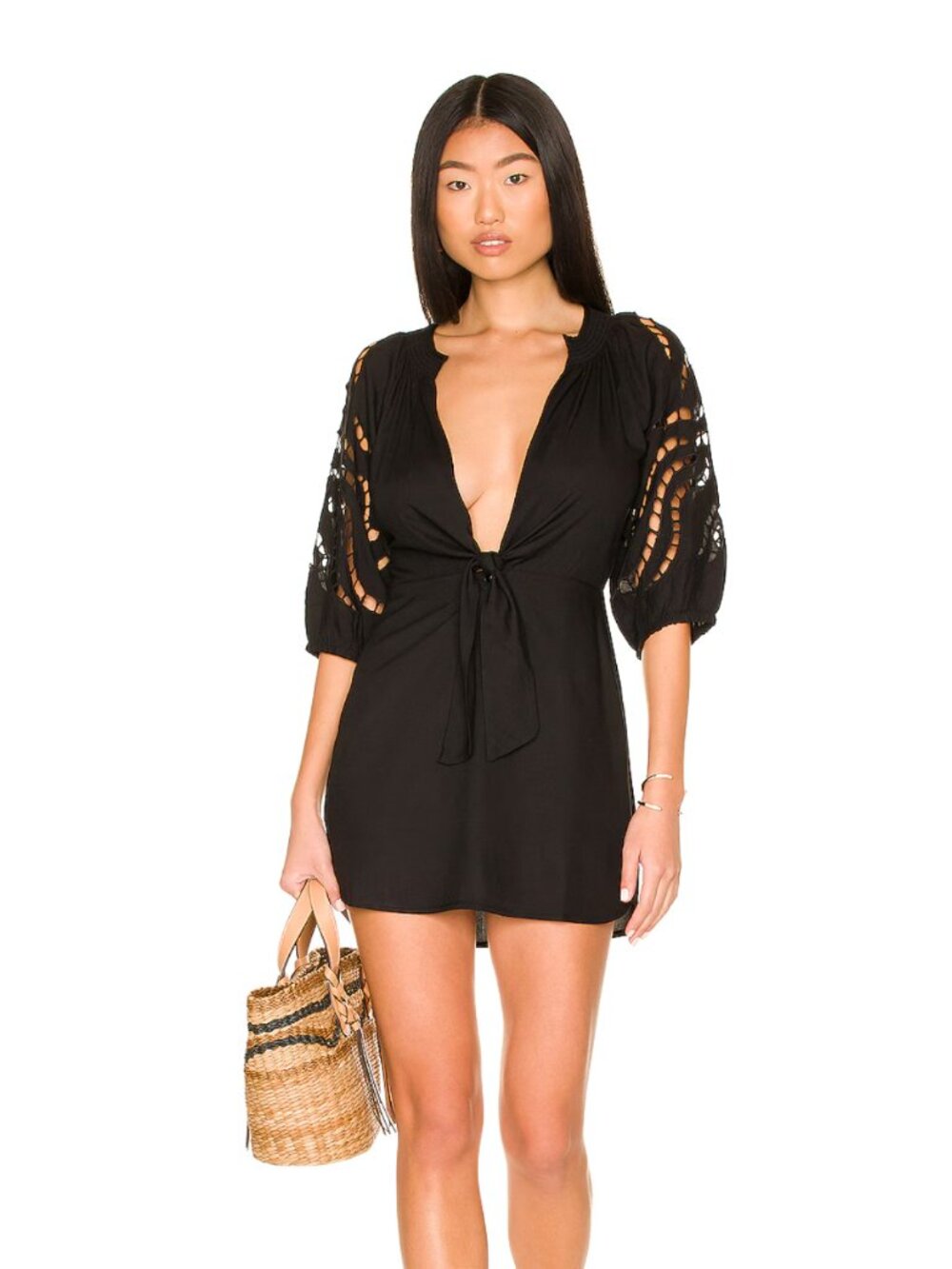 NEW Vix Swimwear Alice Chemise Maxi Dress in Black Long Sleeve Swim Coverup XS